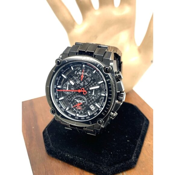 Bulova Men's Watch Precisionist 98B257 Quartz Red Black Stainless Steel 44mm - Picture 1 of 15